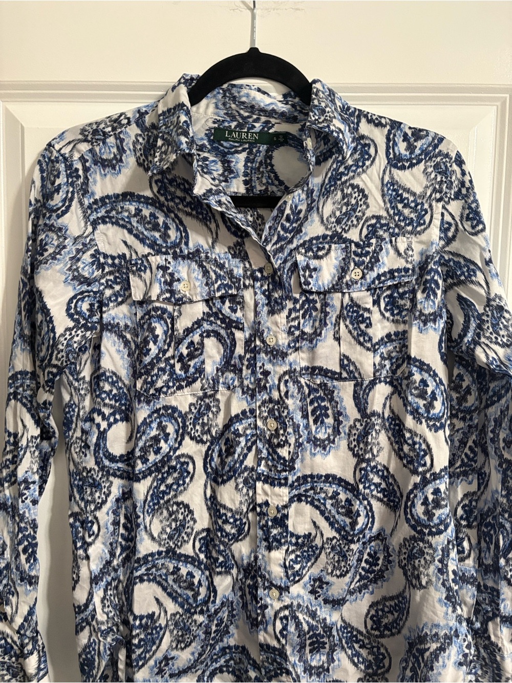 Ralph Lauren White Shirt with Blue Paisley Print